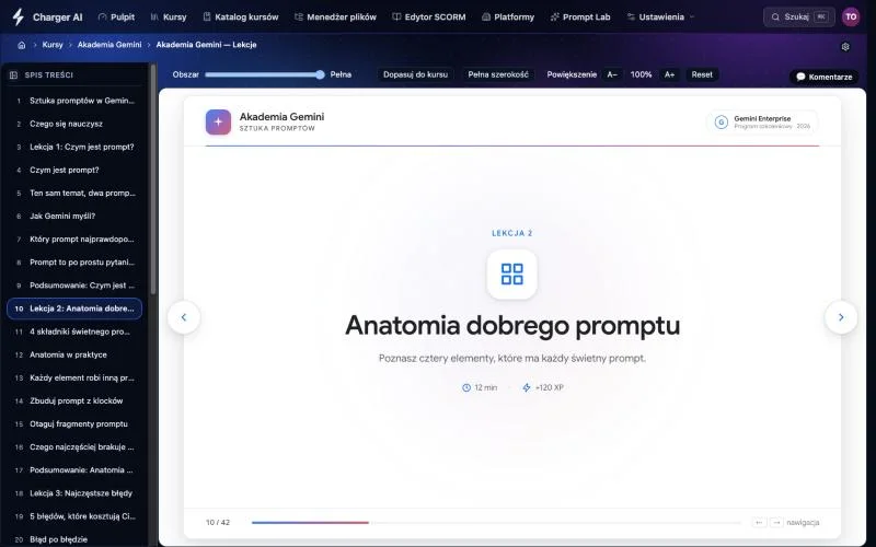 Lekcja kursu Akademia Gemini na platformie Elearning